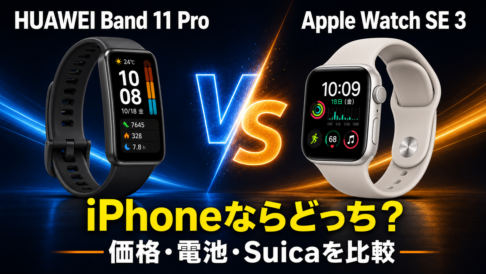 HUAWEI Band 11 ProとApple Watch SE 3の違いを比較