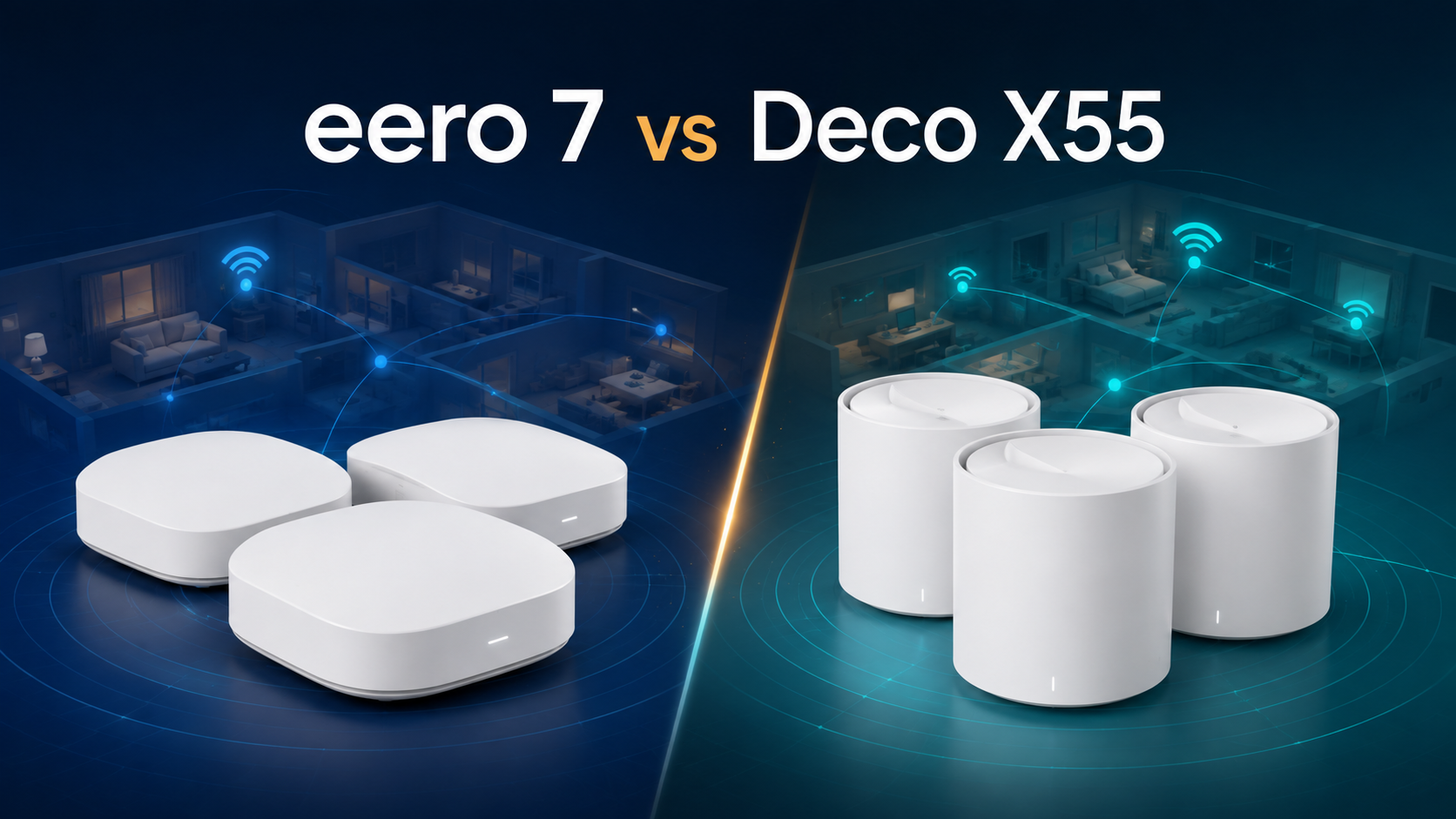 eero 7 and TP-Link Deco X55 three-pack mesh Wi-Fi comparison